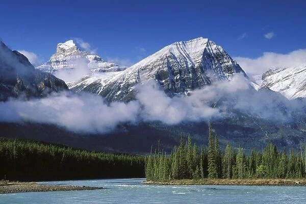 Athabasca River and Rocky Mountains - Left: Mount Fryatt - Jasper National Park - Canada - Alberta