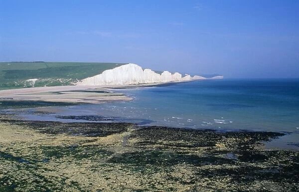 Chalk Cliffs - Seven Sisters at mouth of Cuckmere River. East Sussex, UK