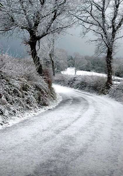 Devon - a country land after a snow storm UK. December