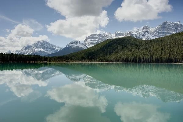Rocky Mountains reflected in Waterfowl Lake Banff National Park Alberta, Canada LA004057 HDR Image