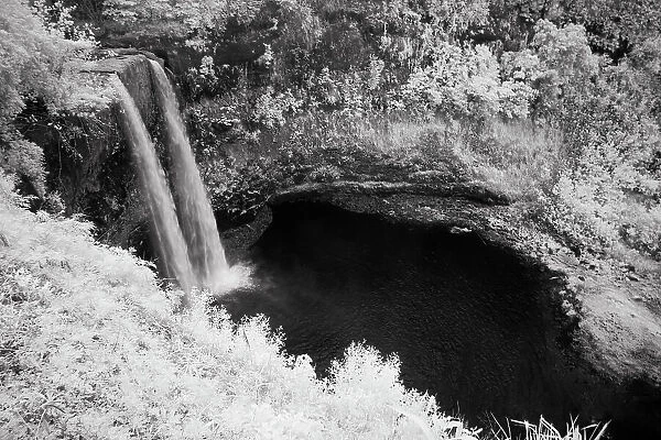 USA, Hawaii, Kauai, Infrared Island of Wailua Falls Kauai, HI, Date: 05-02-2011
