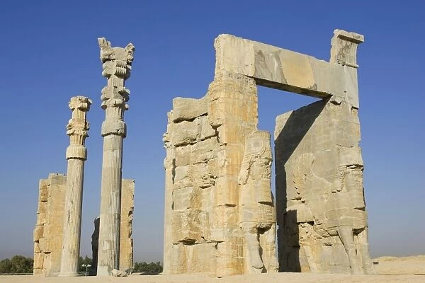 Xerxes Gateway, Persepolis, Iran. Xerxes Gateway (Gate of All Nations), the main entrance gate of Persepolis, built in the time of Xerxes I (485-465 BC)