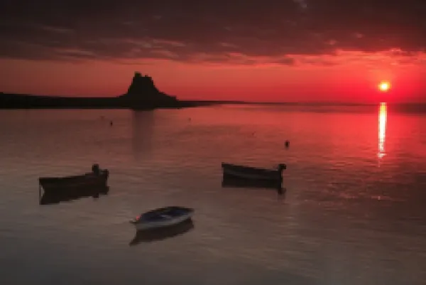 Buy Lindisfarne Castle - at sunrise over harbour