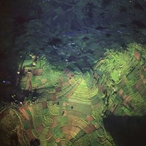 Aerial - Rwanda - Africa - Intensive agriculture on Virunga foothills