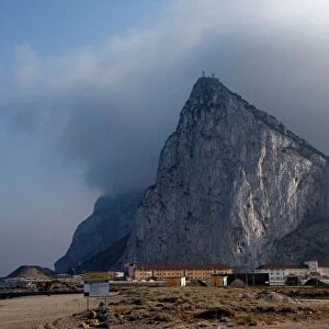 Gibraltar - Rock of Gibraltar with Levante / East Wind Strait of Gibraltar - Spain. Due to the levante, Gibraltar is often covered by cloud