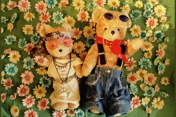 Teddy Bear - x2 teddies in flowers