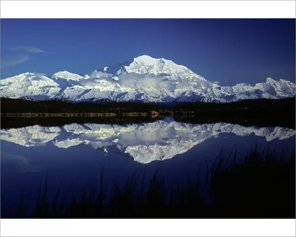 Mt. McKinley (Denali) from Reflection Pond, Denali National Park, Alaska, North America. June, late evening