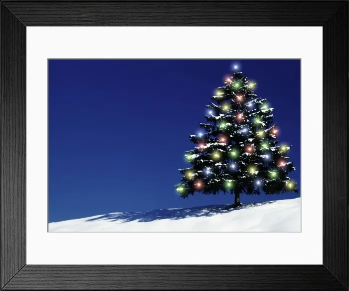 Framed Print : Spruce Tree - In winter snow with Christmas lights. Germany. Digital Manipulation: Added darkness & lights Framed Print : Spruce Tree - In winter snow with Christmas lights. Germany. Digital Manipulation: Added darkness & lights