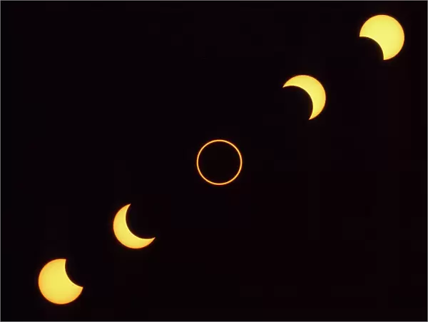 Annular Eclipse - occurs when the Sun and Moon are exactly in line, but the apparent size of the Moon is smaller than that of the Sun. Hence the Sun appears as a very bright ring, or annulus