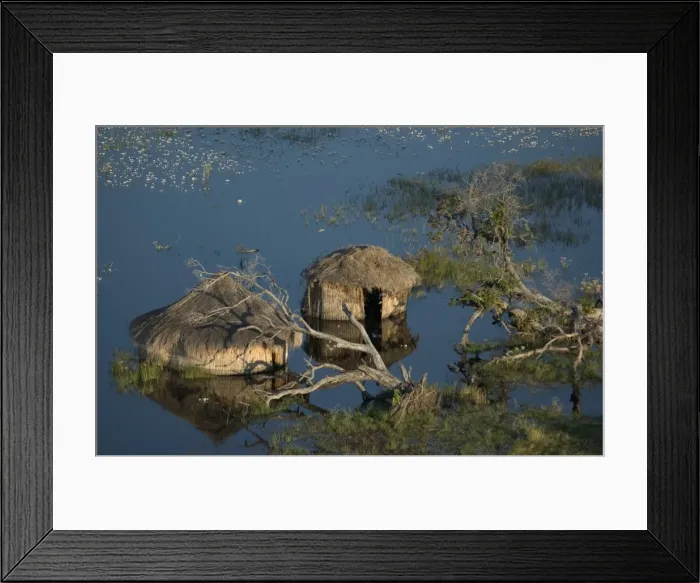 Framed Print : Flooded / Huts - Areial view of flooded huts Okavango delta, Botswana, Africa Framed Print : Flooded / Huts - Areial view of flooded huts Okavango delta, Botswana, Africa