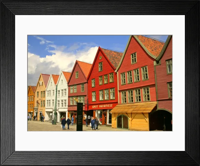 Framed Print : wooden houses colourful historic trade houses in UNESCO world heritage site of Bryggen Bergen, Norway Framed Print : wooden houses colourful historic trade houses in UNESCO world heritage site of Bryggen Bergen, Norway