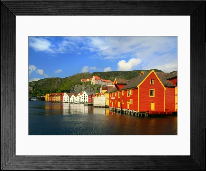 Framed Print : wooden houses colourful historic trade and warehouses Bergen, Norway