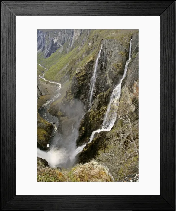 Framed Print : waterfalls view of the thundering water masses of Voringfossen and Simadalen in early spring Voringfossen, Hardangervidda, Fjord-Norway, Norway Framed Print : waterfalls view of the thundering water masses of Voringfossen and Simadalen in early spring Voringfossen, Hardangervidda, Fjord-Norway, Norway