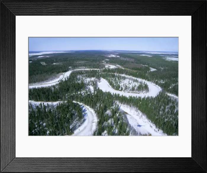 Framed Print : Frozen river meanders in Taiga-forest, a tributary of river Taz, helicopter aerial; early spring; typical; North Tumen region, Siberia, Russia Tz30. 0747 Framed Print : Frozen river meanders in Taiga-forest, a tributary of river Taz, helicopter aerial; early spring; typical; North Tumen region, Siberia, Russia Tz30. 0747