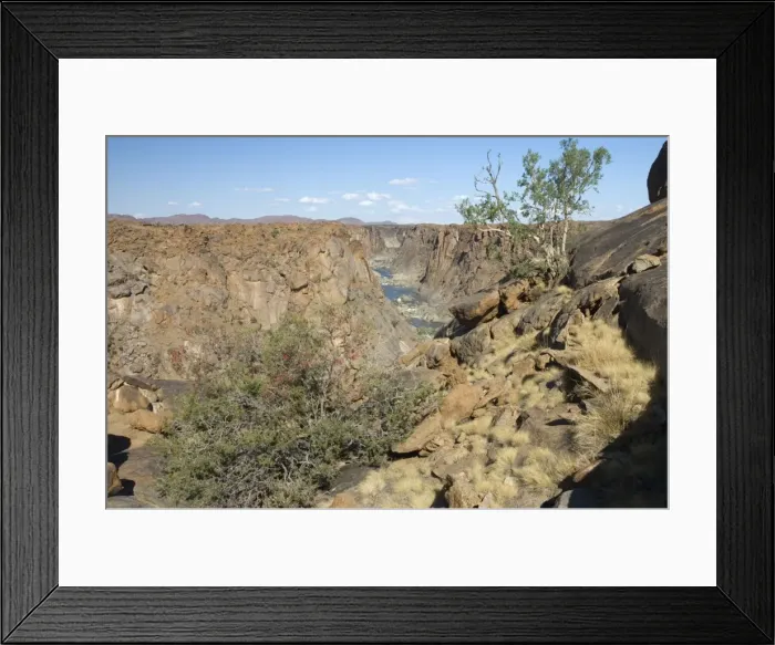 Framed Print : Orange River below Augrabies Falls viewed from Arafat lookout. Karoo Boer-bean tree (Schotia afra) flowering in foreground. Augrabies Falls National Park, Northern Cape, South Africa Framed Print : Orange River below Augrabies Falls viewed from Arafat lookout. Karoo Boer-bean tree (Schotia afra) flowering in foreground. Augrabies Falls National Park, Northern Cape, South Africa