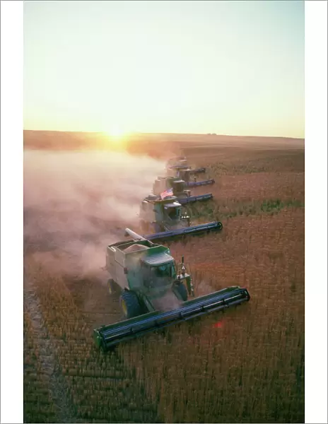 Farming - combine harvester in wheatfields Montana, USA