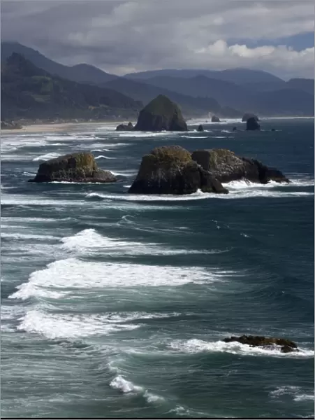 Cannon Beach and Sea Stacks from Ecola State Park North Oregon Coast USA LA000967