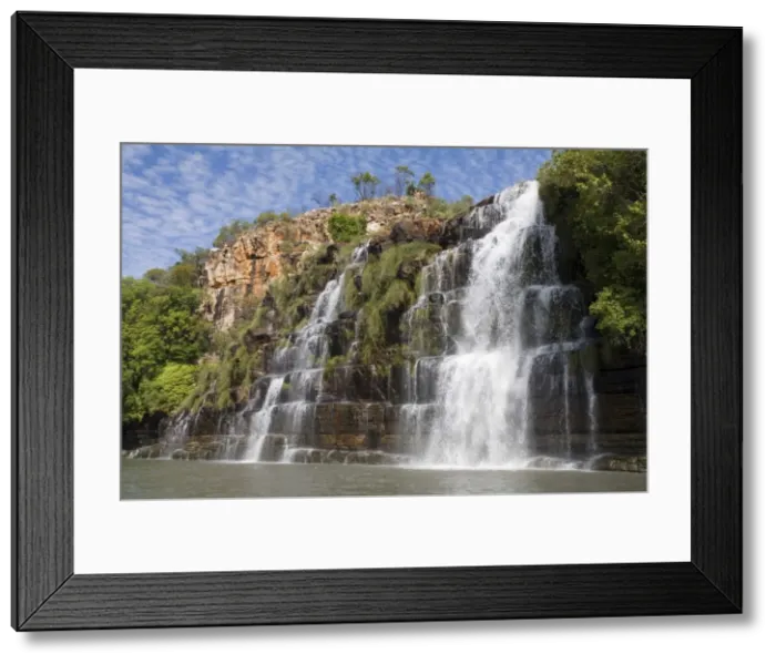 Framed Print : King Cascade - These falls drop into the Prince Regent River, Kimberley coastline, Western Australia. At these falls American model Ginger Faye Meadows was killed by a crocodile Framed Print : King Cascade - These falls drop into the Prince Regent River, Kimberley coastline, Western Australia. At these falls American model Ginger Faye Meadows was killed by a crocodile