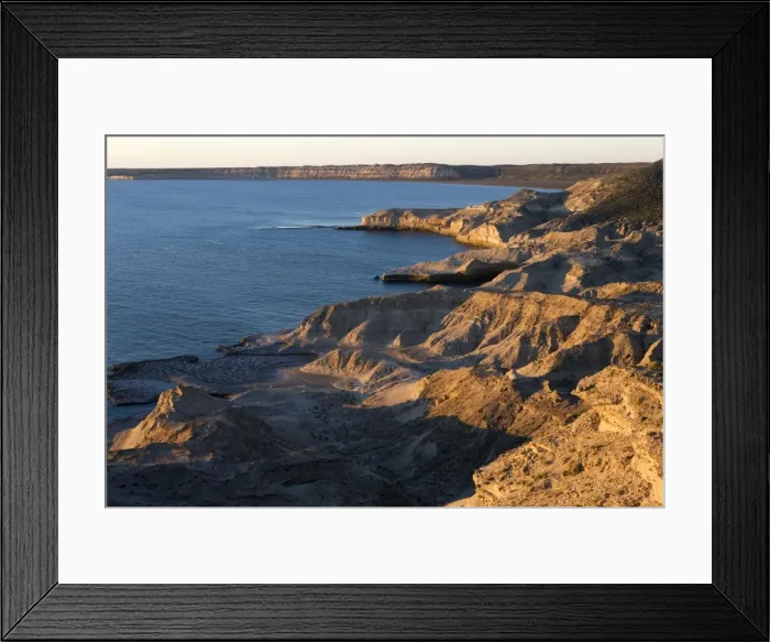Framed Print : Argentina- view of Golfo Nuevo from the road to Punta Piramide; late afternoon Patagonia, Province Chubut, Valdes Peninsula