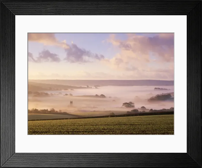 Framed Print : United Kingdom - misty valley with church & clouds. Harberton, Devon, UK Framed Print : United Kingdom - misty valley with church & clouds. Harberton, Devon, UK