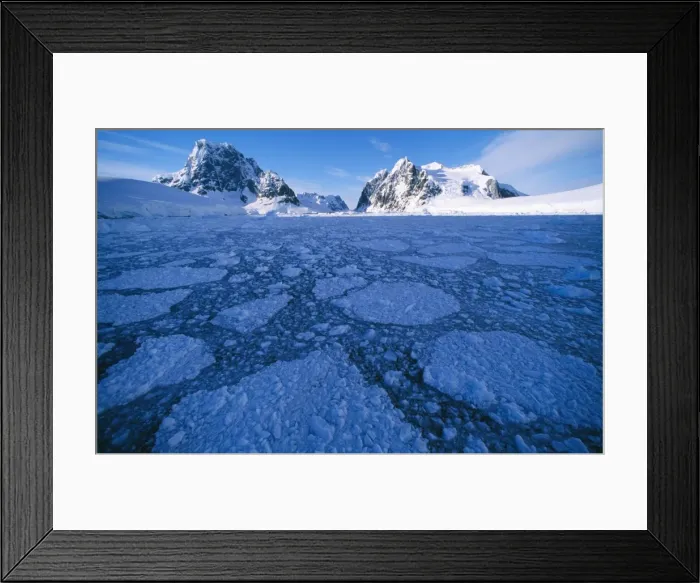 Framed Print : Antarctica - Antarctic peninsula, pack ice. Lemaire Channel, Graham Land (left) & Booth Island (right), Antarctica Framed Print : Antarctica - Antarctic peninsula, pack ice. Lemaire Channel, Graham Land (left) & Booth Island (right), Antarctica