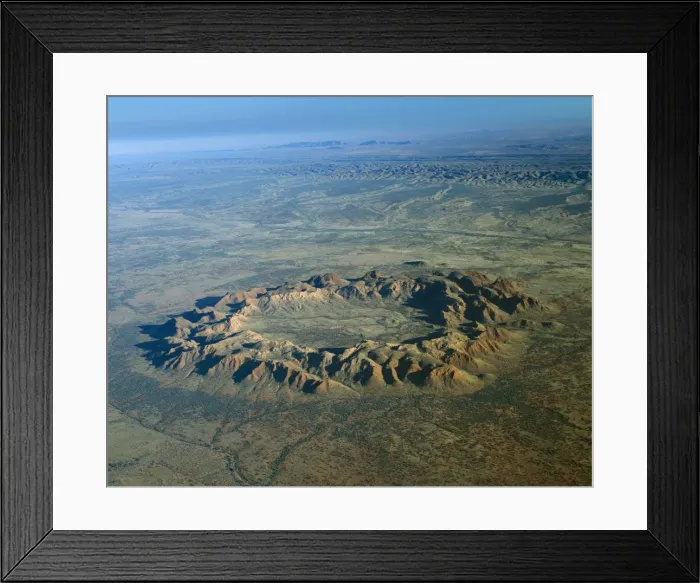 Framed Print : Australia A meteorite crater 130 million years old. Inner crater is 4km wide ramparts are 250 metres high. Rising above Missionary Plain Gosse Bluff, Northern Territory Framed Print : Australia A meteorite crater 130 million years old. Inner crater is 4km wide ramparts are 250 metres high. Rising above Missionary Plain Gosse Bluff, Northern Territory