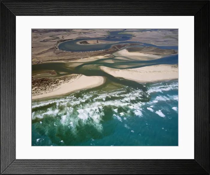 Framed Print : Australia - Estuary, Murray river mouth. Sir Richard Peninsula on left Younghusband Peninsula, Coorong National Park, right. Park is over 46, 000 hectares & stretches 140 km Framed Print : Australia - Estuary, Murray river mouth. Sir Richard Peninsula on left Younghusband Peninsula, Coorong National Park, right. Park is over 46, 000 hectares & stretches 140 km