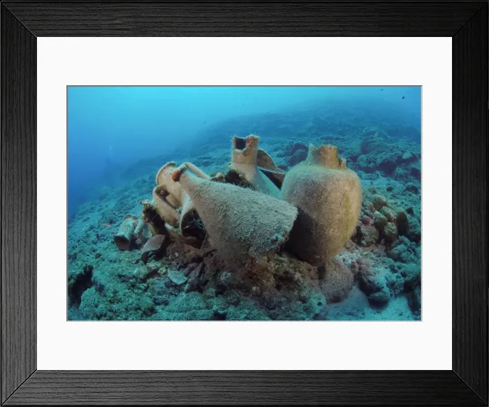 Framed Print : Etruscan Amphora in a protected archaeological area on the sea bed in Antalya, Turkey. Mediterranean Sea. The amphora will remain on the sea bed Framed Print : Etruscan Amphora in a protected archaeological area on the sea bed in Antalya, Turkey. Mediterranean Sea. The amphora will remain on the sea bed