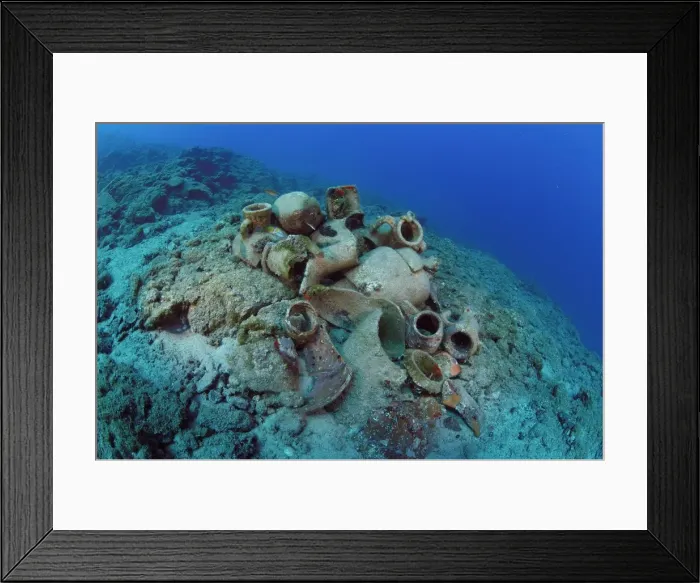 Framed Print : Etruscan Amphora in a protected archaeological area on the sea bed in Antalya Turkey. Mediterranean Sea. The amphora will remain on the sea bed Framed Print : Etruscan Amphora in a protected archaeological area on the sea bed in Antalya Turkey. Mediterranean Sea. The amphora will remain on the sea bed