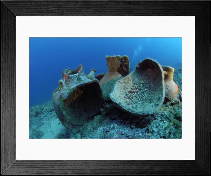Framed Print : Etruscan Amphora in a protected archaeological area on the sea bed in Antalya, Turkey. Mediterranean Sea. The amphora will remain on the sea bed Framed Print : Etruscan Amphora in a protected archaeological area on the sea bed in Antalya, Turkey. Mediterranean Sea. The amphora will remain on the sea bed