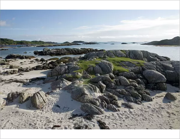 Unspoilt wild beach at low tide from Fidden Farm on south coast of Isle of Mull, Scotland, UK