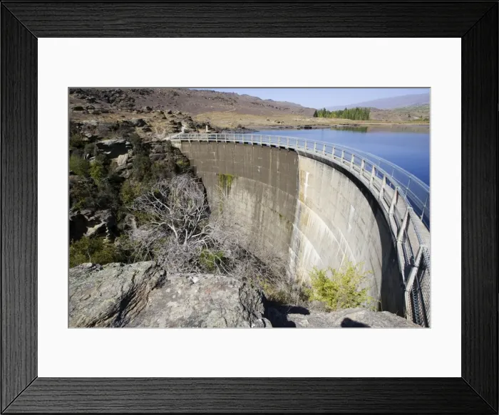 Framed Print : New Zealand - Butchers Dam in Flat Top Conservation Area near Alexanda New Zealand. The Dam and its outlet tunnel (728 metres through solid schist rock) Framed Print : New Zealand - Butchers Dam in Flat Top Conservation Area near Alexanda New Zealand. The Dam and its outlet tunnel (728 metres through solid schist rock)
