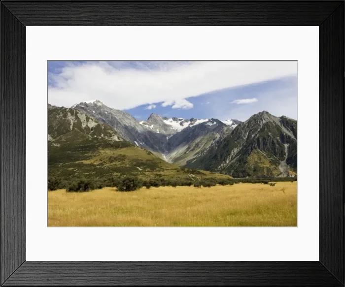 Framed Print : New Zealand - snow covered mountains in Aoraki Mount Cook National Park now designated a World Heritage Site South Island Framed Print : New Zealand - snow covered mountains in Aoraki Mount Cook National Park now designated a World Heritage Site South Island