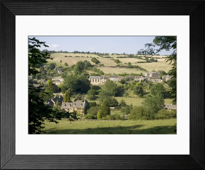 Framed Print : Cotswold village of Naunton across the Windrush Valley, UK Framed Print : Cotswold village of Naunton across the Windrush Valley, UK