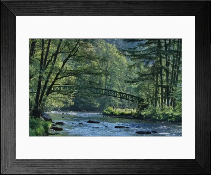 Framed Print : River l'Ambleve with footpath bridge Stavelot, Ardens, Belgium Framed Print : River l'Ambleve with footpath bridge Stavelot, Ardens, Belgium