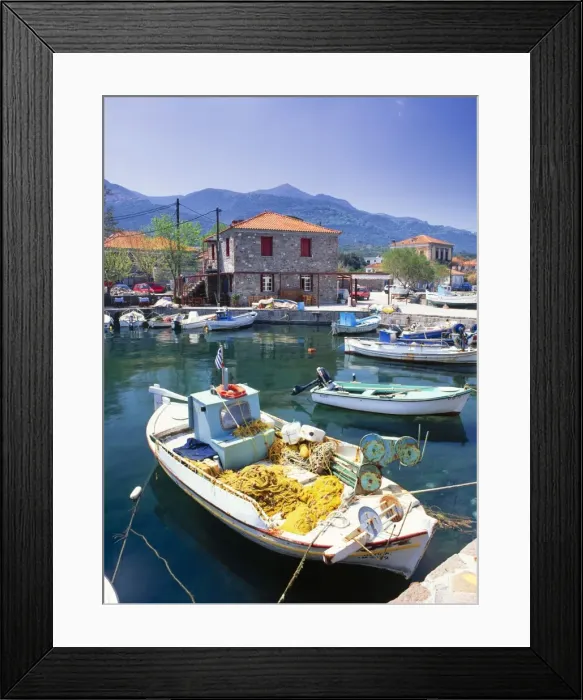 Framed Print : Greece Greek fishing port; Skala Sikamia, North Lesvos, Greece Framed Print : Greece Greek fishing port; Skala Sikamia, North Lesvos, Greece