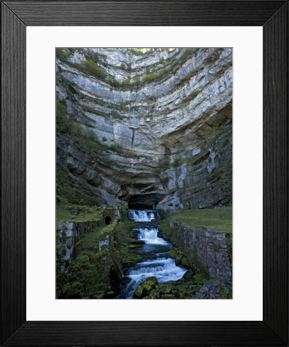 Framed Print : The source of the River Loue, where it emerges from a huge cave at the base of a jurassic limestone cliff. Jura, East France Framed Print : The source of the River Loue, where it emerges from a huge cave at the base of a jurassic limestone cliff. Jura, East France