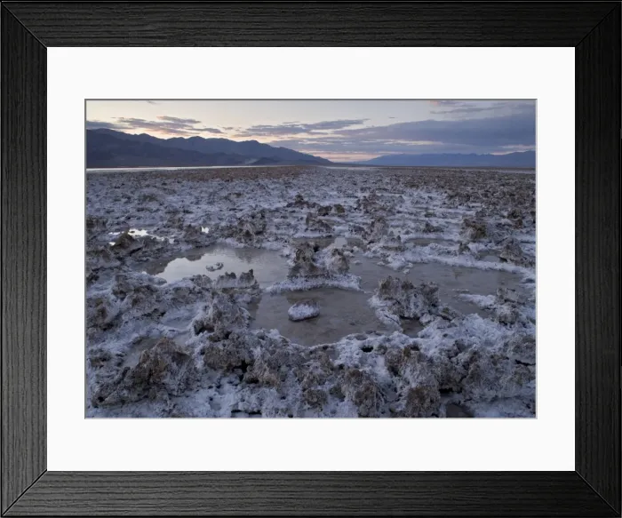 Framed Print : Salt Lake - at sunset, unusually full of water in high rainfall El Nino year. Death Valley National Park, USA