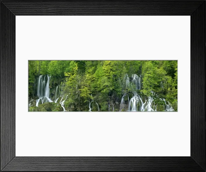 Framed Print : Plitvice Lakes panoramic view of waterfalls and forest at the upper lakes area Plitvice Lakes National Park, Croatia