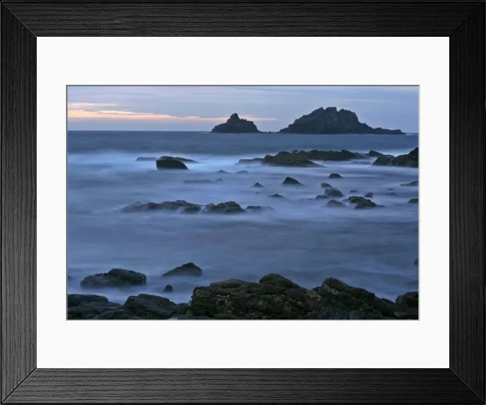 Framed Print : Cape Cornwall at low tide with high tide coming in Cape Cornwall, Cornwall, England, UK
