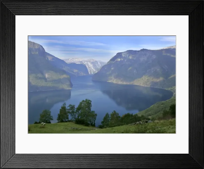 Framed Print : Aurlandsfjord framed by high mountains and green pastures Sogn og Fjordane, Norway Framed Print : Aurlandsfjord framed by high mountains and green pastures Sogn og Fjordane, Norway