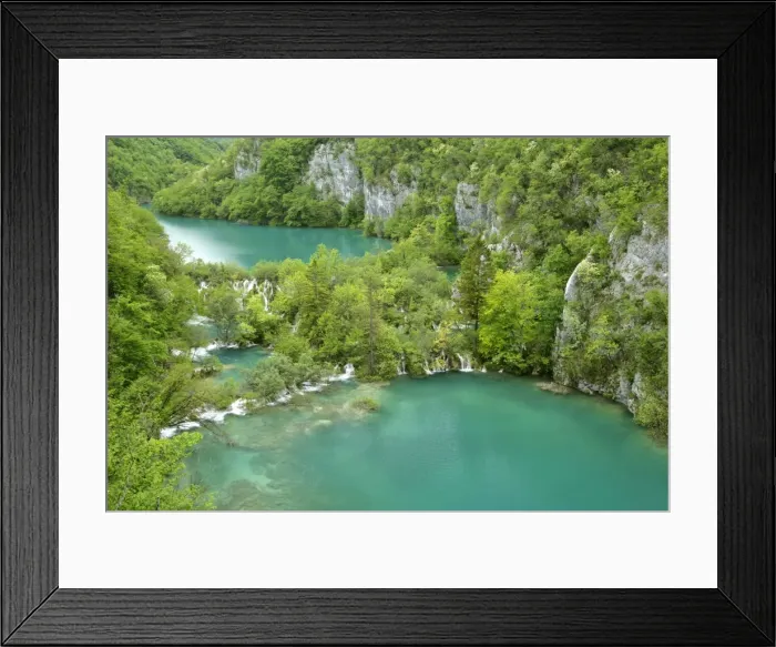 Framed Print : Canyon lower lakes area and cascades from above Plitvice Lakes National Park, Croatia