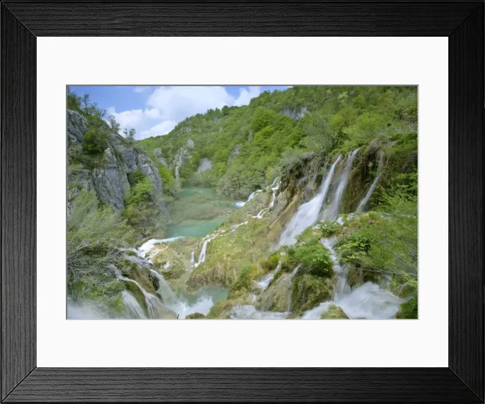 Framed Print : Waterfall cascading down steep cliffs in lower canyon forming the korana river Plitvice Lakes National Park, Croatia Framed Print : Waterfall cascading down steep cliffs in lower canyon forming the korana river Plitvice Lakes National Park, Croatia