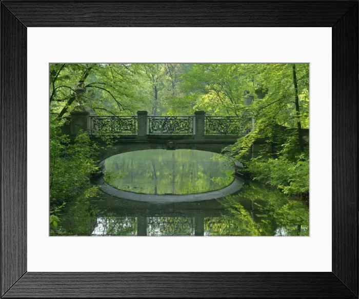 Framed Print : Romantic bridge in baroque style reflecting in brook in spring forest Park of Nymphenburg castle, Bavaria, Germany Framed Print : Romantic bridge in baroque style reflecting in brook in spring forest Park of Nymphenburg castle, Bavaria, Germany