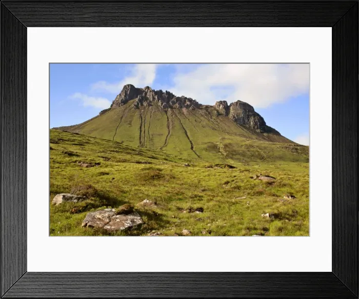 Framed Print : Stac Pollaidh view from foot of mountain with sandstone turrests on it's summit visible Inverpolly Nature Reserve, Wester Ross, Highlands, Scotland, UK Framed Print : Stac Pollaidh view from foot of mountain with sandstone turrests on it's summit visible Inverpolly Nature Reserve, Wester Ross, Highlands, Scotland, UK