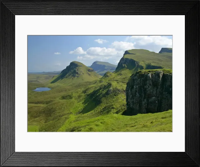 Framed Print : The Quiraing landscape lake and rolling velvet green slopes sprinkled with basaltic spikes of rock and cliffs Isle of Skye, Western Highlands, Scotland, UK Framed Print : The Quiraing landscape lake and rolling velvet green slopes sprinkled with basaltic spikes of rock and cliffs Isle of Skye, Western Highlands, Scotland, UK