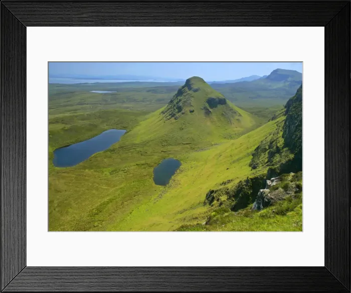 Framed Print : The Quiraing landscape lakes and rolling velvet green slopes sprinkled with basaltic spikes of rock and cliffs Isle of Skye, Western Highlands, Scotland, UK Framed Print : The Quiraing landscape lakes and rolling velvet green slopes sprinkled with basaltic spikes of rock and cliffs Isle of Skye, Western Highlands, Scotland, UK