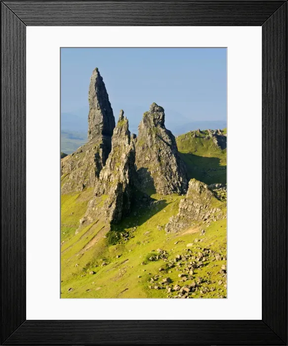 Framed Print : Old Man of Storr bizarre rock formation Old Man of Storr and rolling green slopes Isle of Skye, Western Highlands, Scotland, UK Framed Print : Old Man of Storr bizarre rock formation Old Man of Storr and rolling green slopes Isle of Skye, Western Highlands, Scotland, UK