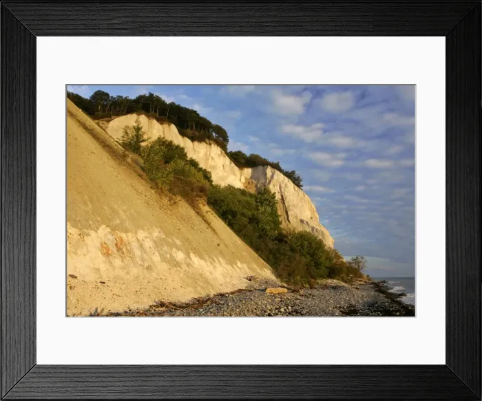 Framed Print : Cliffs of Moen steep chalk cliffs and pebble beach Mons Klint, Moen Peninsula, Denmark Framed Print : Cliffs of Moen steep chalk cliffs and pebble beach Mons Klint, Moen Peninsula, Denmark