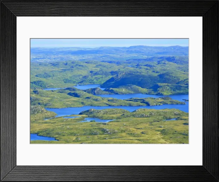 Framed Print : Inverpolly Nature Reserve view from Stac Pollaidh over lochs and mountains of Inverpolly Nature Reserve Inverpolly Nature Reserve, Wester Ross, Highlands, Scotland, UK